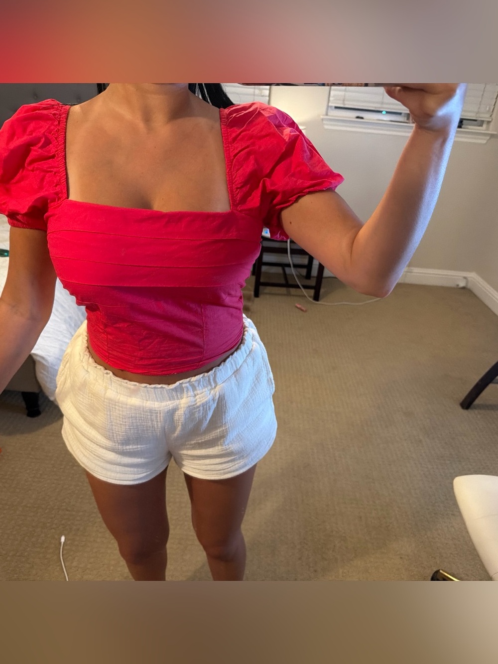 Pink puffy sleeve top